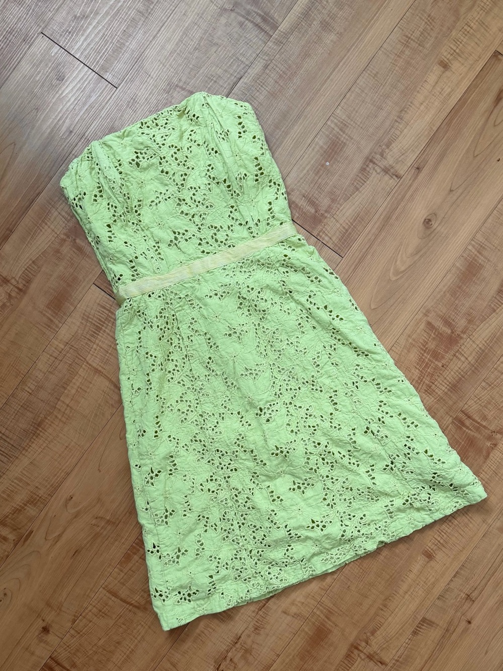 Plenty by Tracy Reese Cotton Linen Strapless Eyelet Dress Kangaroo Pockets Y2K